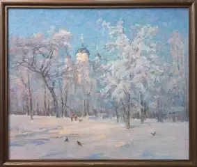 Картина. Татьяна Поплавская. В зимнем парке. Холст, масло. 45х55 см.. Авторская живопись.