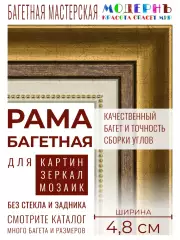 Рама багетная А5 - 148x210 для картин и зеркал, золотая-коричневая-белая - 4,8 см, классическая, пластиковая, с креплением, 715-10