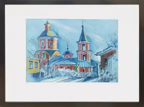 Картина. Нелли Фролова Ильинский храм, бумага, акварель, 20х27 см. Авторская живопись.
