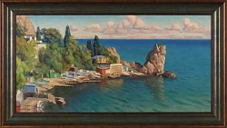 Картина. Александр Золотых "Гурзуф. Бухта Чехова", холст, масло. 40х80 см. Авторская живопись. 