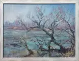 Картина. Ольга Ельчанинова. Бегущие деревья. Холст, картон, масло. 30х40 см. Авторская живопись.