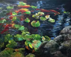 Картина. Курилёнок Евгения. Немного карпов в холодной воде. Акрил, холст. 40х50 см. Авторская живопись.