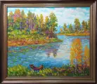 Картина. Сулеков Юрий. Лодочка, оргалит, масло, 61х71. Авторская живопись.