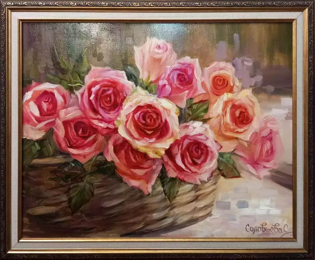 Картина. Светлана Соловьева. Букет роз. Холст, масло. 40х50 см. Авторская живопись.