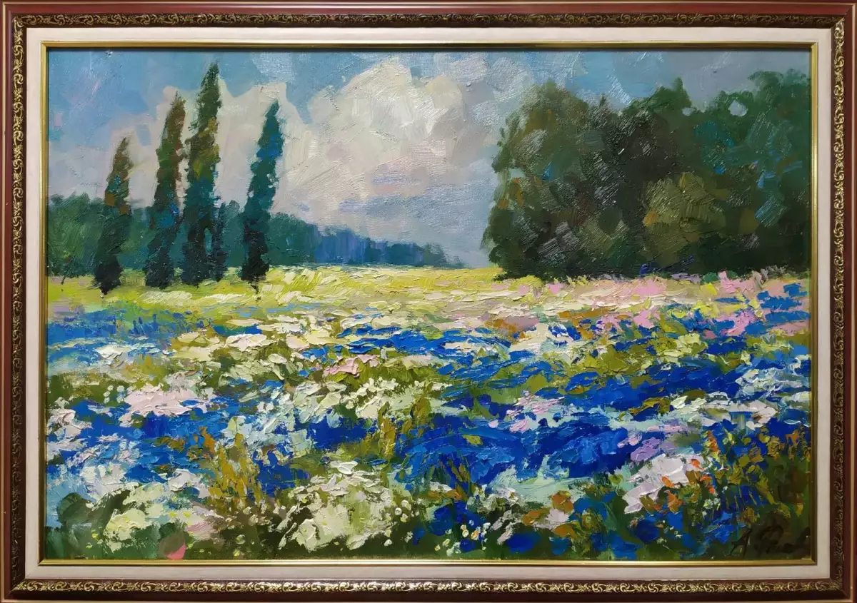 Картина. Александр Филиппов Цветущие поля июля холст, масло, 40х60 см, габ. 48х68 см. Авторская живопись.