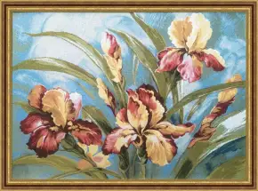 Гобелен в раме. Акварель ирисы. 56х78 см