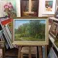 Картина. Виктор Мириленко. Сосновый лес Ступино. ДВП, масло, акрил. 35х50 см. Авторская живопись.