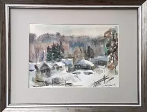 Картина. Оксана Смотрова. Зимний пейзаж. Бумага, акварель. 19х26 см. Авторская живопись.