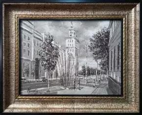 Картина. Сергей Нелюбин. ЮВЖД чб. Хослт, масло. 18х24 см. Авторская живопись.