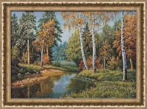 Гобелен в раме. В краю березового ситца. 42х57 см, 719-80