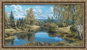 Гобелен в раме. Пейзаж с березами. 40х76 см