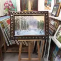 Картина. Стефан Домусчи  Закат в лесу, холст, масло, 40х60 см. Авторская живопись.