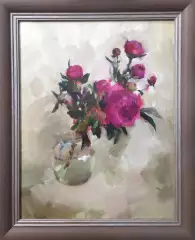 Картина. Анастасия Голубцова Пион холст, картон, масло, 45х35 см. Авторская живопись.