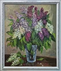 Картина. Стефан Домусчи. Сирень 1 2025г. Холст, картон, масло. 60х50 см. Авторская живопись. 