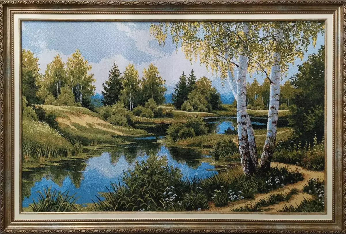 Гобелен в раме. Березы русские. 54х80 см