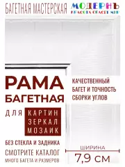 Багетная рама 60x80 для картин и зеркал, белая-серебряная - 7,9 см, классическая, пластиковая, с креплением, 58-32