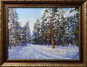 Картина. Стефан Домусчи Солнечный день в лесу, холст, картон, масло, 45х62 см. Авторская живопись.