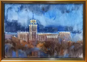Картина. Авторская живопись. Нелли Фролова Вечерний Воронеж, бум акв 20х30 см