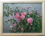 Картина. Татьяна Поплавская Розовый куст, картон, масло, 38х50 см. Авторская живопись.