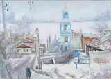 Картина. Владимир Попов Никольский храм, холст, масло, 50х70 см. Авторская живопись.