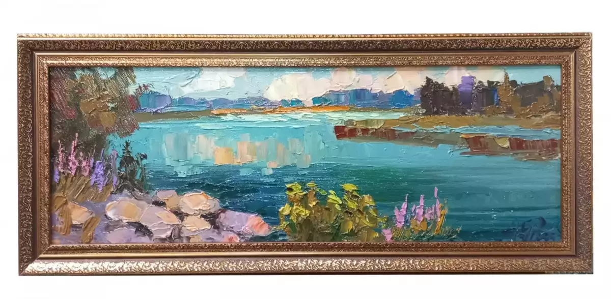 Картина. Александр Филиппов. Каменистый бережок холст, масло. 18х50 см. Авторская живопись.