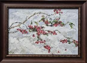 Картина. Инна Москалева. Рябина на снегу. Холст, картон, масло. 20х30см. Авторская живопись.
