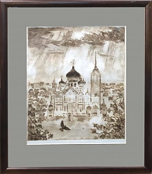 Картина. Семенов В, Благовещенский храм, офорт, резцовая гравюра, 34х29 см. Авторская графика.