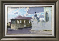 Картина. Евгений Кострюков "Купеческий дом в Ельце" картон, масло, 30х49 см. Авторская живопись.