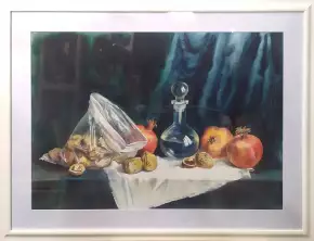 Картина. Людмила Петренко Орехи и гранаты, бумага, акварель, 66х87 см. Авторская живопись.