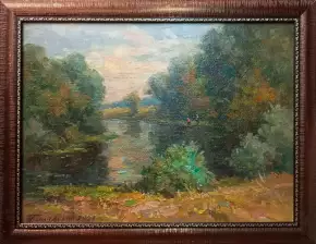 Картина. Александр Поплавский. Утро в начале осени. Оргалит, масло, 35х47 см. Авторская живопись.