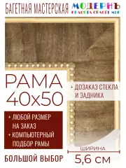 Рама багетная 40x50 для картин и зеркал - 5,6 см, классическая, пластиковая, с креплением, без стекла, М-26-1
