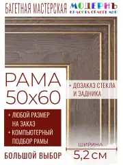 Рама багетная 50x60 для картин и зеркал - 5,2 см, классическая, пластиковая, с креплением, без стекла, М-38-2