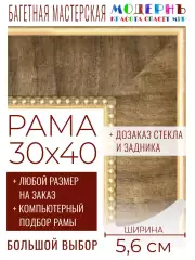 Рама багетная 30x40 для картин и зеркал - 5,6 см, классическая, пластиковая, с креплением, без стекла, М-26-1