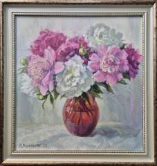 Картина. Наталья Воронкова.Букет ароматных пионов. Холст, масло. 42х40см. Авторская живопись.