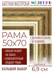 Рама багетная 50x70 для картин и зеркал - 6,9 см, классическая, пластиковая, с креплением, без стекла, М-7-2