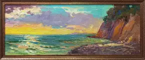 Картина. Александр Филиппов. Вечернее море. Холст, масло. 30х80 см. Авторская живопись.