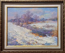 Картина. Александр Поплавский. Солнечный день зимы. Оргалит, масло. 25х34 см. Авторская живопись.