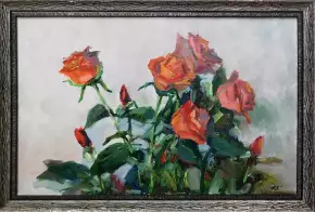Картина. Елена Санина Розы, холст, масло, 45х30 см. Авторская живопись.