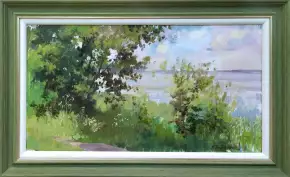 Картина. Михаил Петров У реки, этюд 2019г, картон, масло, 22х41 см. Авторская живопись.