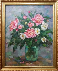 Картина. Татьяна Поплавская. Цветы. Картон, масло. 44х34 см. Авторская живопись. 