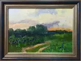 Картина. Роман Серебрянский. Летний вечер. Картон, масло. 20х28 см. Авторская живопись.