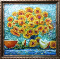 Картина. Сулеков Юрий Натюрморт с дыней, оргалит, масло, 60,5х60,5см. Авторская живопись.