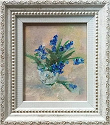 Картина. Олеся Фатеева. Подснежники. Холст, картон, масло. 13х10 см. Авторская живопись. 