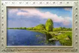 Картина. Стефан Домусчи Разлив Хопра холст, картон, масло, 30х50 см. Авторская живопись.