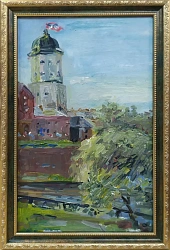 Картина. Олеся Фатеева "Выборг", картон, масло, 35х21 см. Авторская живопись. 