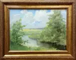 Картина. Сергей Корчагин Пейзаж у  реки, холст, картон, масло, 40х30 см. Авторская живопись.
