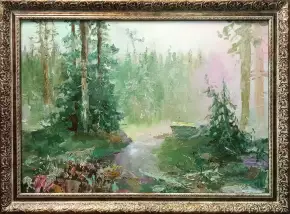 Картина. Леонид Куйкин Сонное озеро, холст, картон, масло, 35х50 см. Авторская живопись.