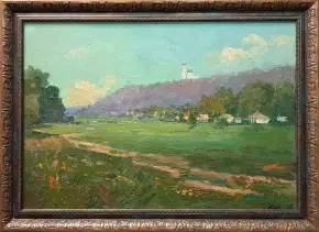 Картина. Александр Филиппов Над просторами с. Мгар, холст, масло, 35х50 см. Авторская живопись.