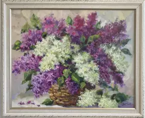 Картина. Никколова И.А. букет сирени. Холст, масло. 40х50 см. Авторская живопись.
