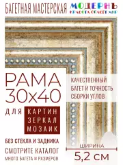 Рама багетная 30x40 для картин и зеркал - 5,2 см, классическая, пластиковая, с креплением, М-4-6